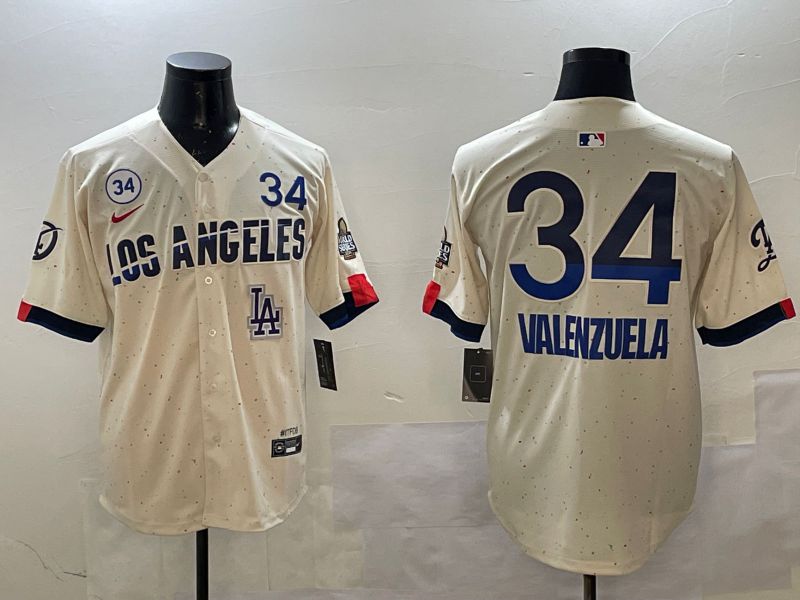 Men Los Angeles Dodgers #34 Valenzuela Cream Fashion city 2025 Nike MLB Jersey style 2